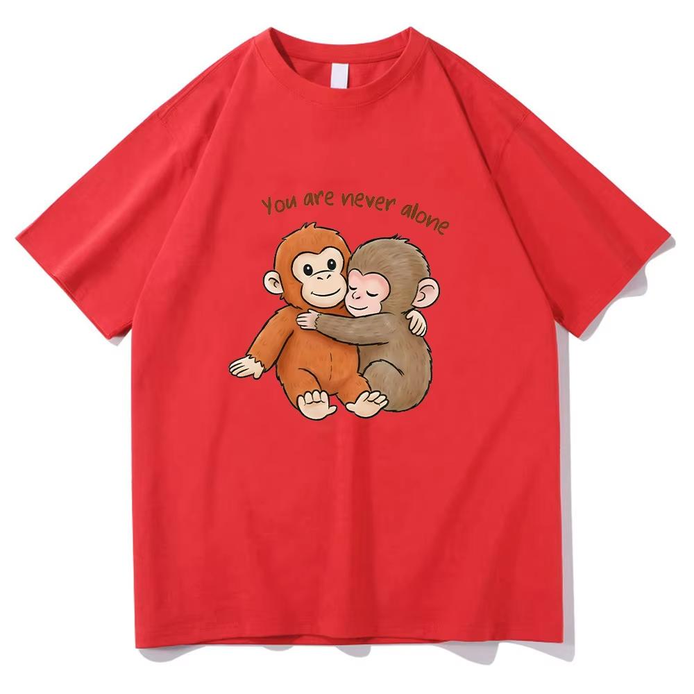 

Punch Monkey Tshirt Cute Baby Monkey with Plush Toy Graphic T Shirts Emotional Gift Animal Lovers Pure Cotton Top Women Unisex Tee 4XL