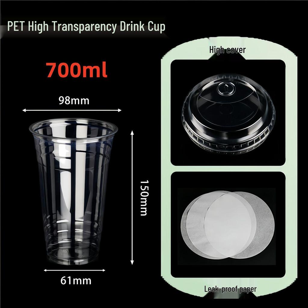 PET Disposable Milk Tea Cup with Lid & Straw - 98mm Caliber, Thickened Plastic for Fruit Tea or Coffee Takeaway