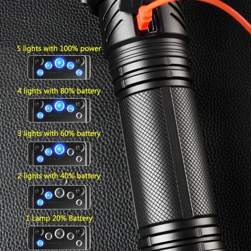15000LM XHP360 Hochleistungs-LED-Taschenlampe Leistungsstarke Taschenlampe Wiederaufladbar Super Große Reichweite Outdoor Notfall Camping Laterne
