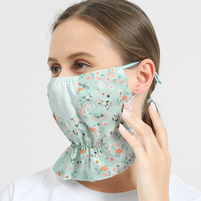 Mască de protecție solară din bumbac florală pentru ciclism în aer liber pentru femei, mască respirabilă pentru gât, mască de voal