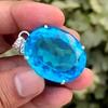56 Ct Natural Topaz Blue Oval Cut 925 Sterling Silver Certified Gemstone Pendant