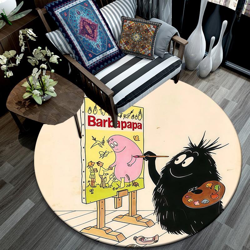 Barbapapa Round Area Rug,Carpet Rug for Living Room Bedroom Sofa Playroom Decor,Non-slip Floor Mat
