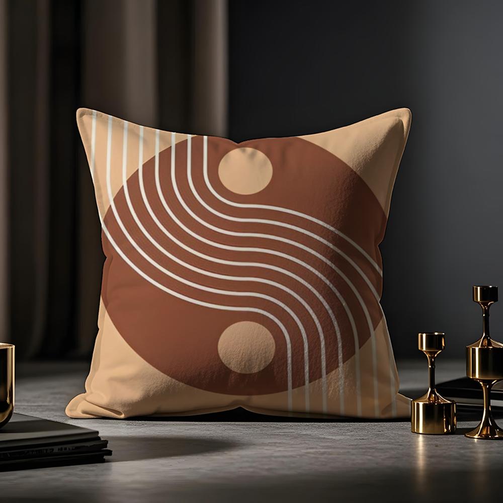 Morandi Geometric Abstraction Pillow Case Antidustmite Pillowcase Invisible Zipper Silky Short Plush Sofa Cushion Cover