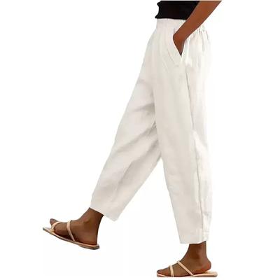 Damen Elastische Hose mit Hohem Bund Lässige Passform Weites Bein Lange Hose Hose mit Taschen