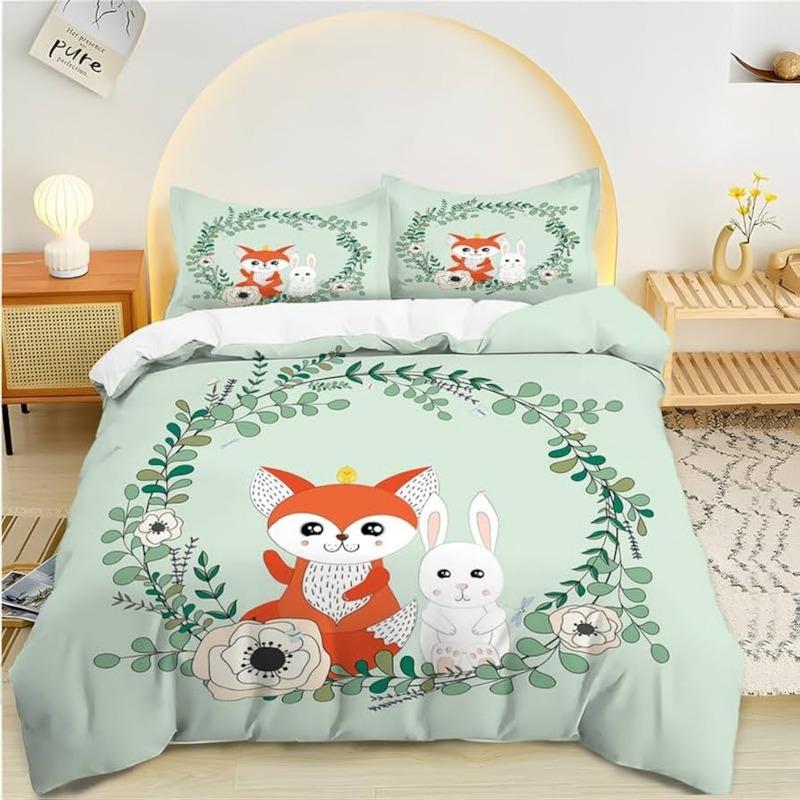 3D Cartoon Fox Pattern Bedding Set Home Decoration Duvet Bedding Gift for Children and Teenagers