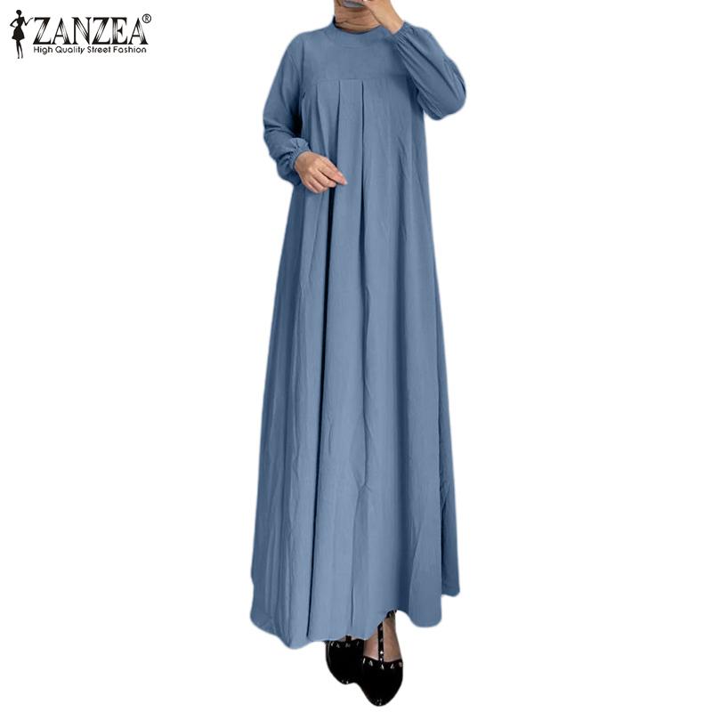 

Женское повседневное платье ZANZEA с круглым вырезом и длинными рукавами S синий