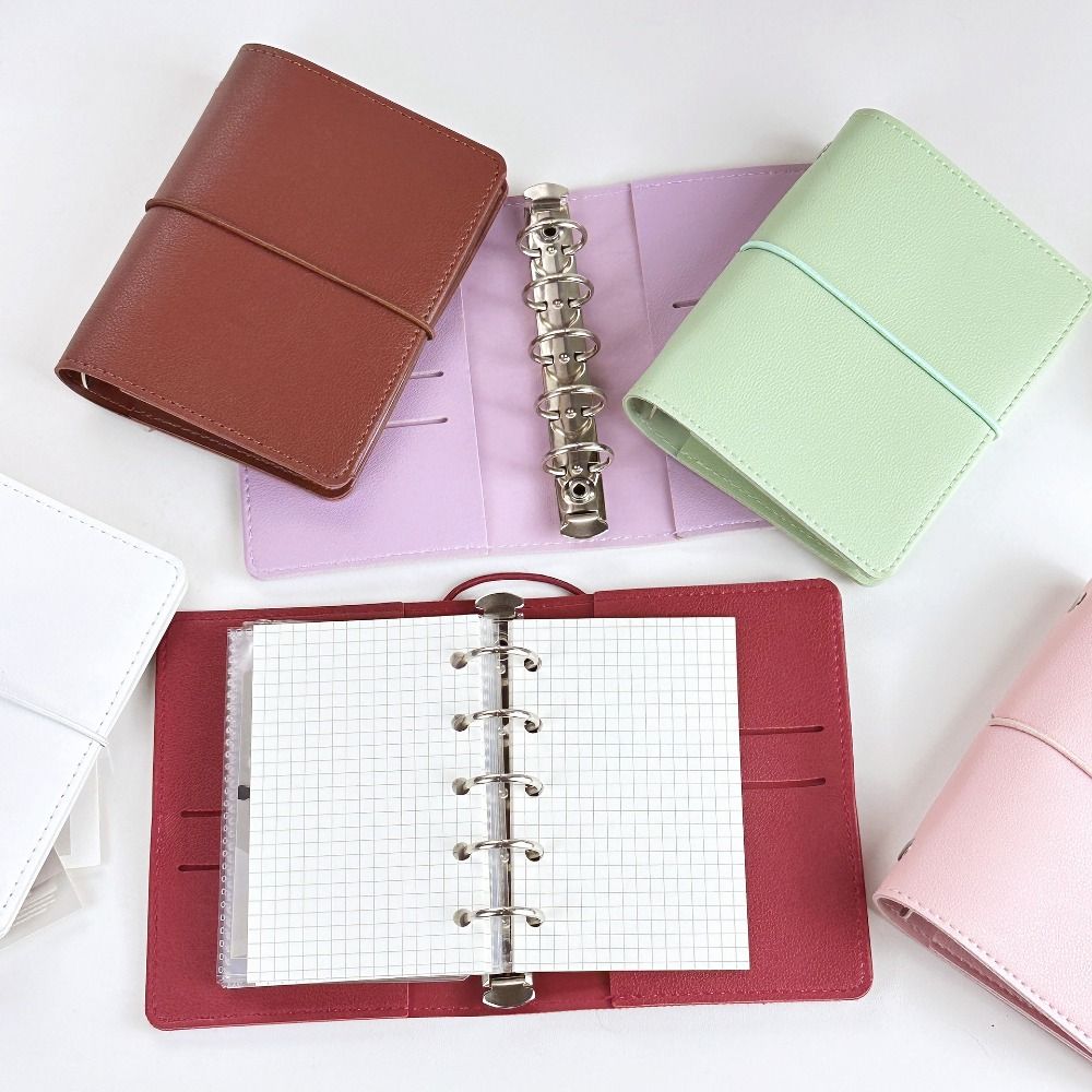 5-Ring Binder Mini Loose-leaf Notebook Faux Leather Zipper Binder Notebook  Photo Collection