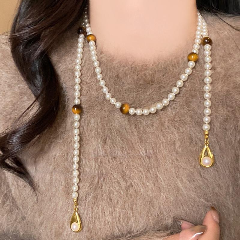 Vintage Maillard Přírodní tygří oko Choker náhrdelník pro ženy Skládané krční korálkové řetízky Šperky Dárek