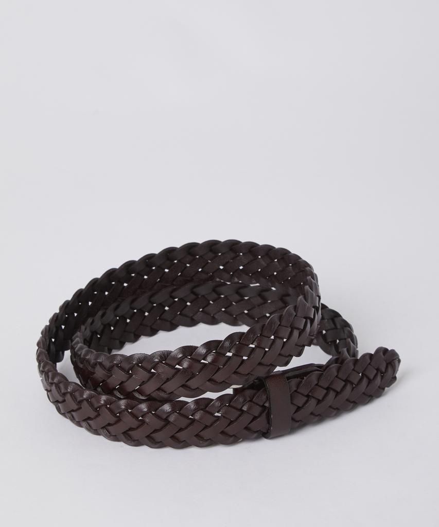 247Silijeu Leather Weaving Belt Dark Brown