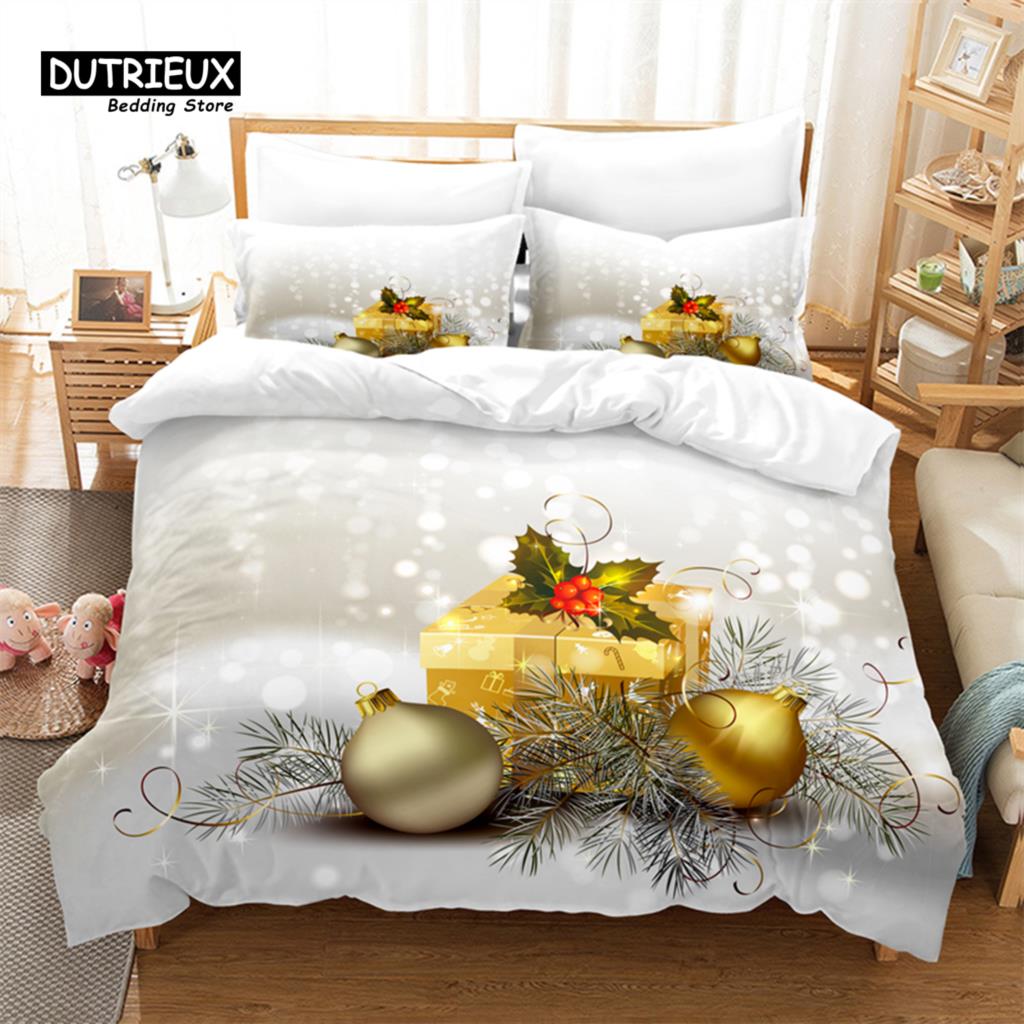 Fireplace Christmas Bedding Set, 3Pcs Duvet Cover Set, Soft Comfortable Breathable Duvet Cover, For Bedroom Guest Room Decor