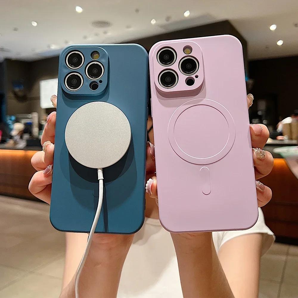 for Magsafe Magnetic Wireless Charging Case for iPhone 16 15 14 13 12 11 Pro Max Mini XR XS Soft TPU Liquid Silicone Back Cover