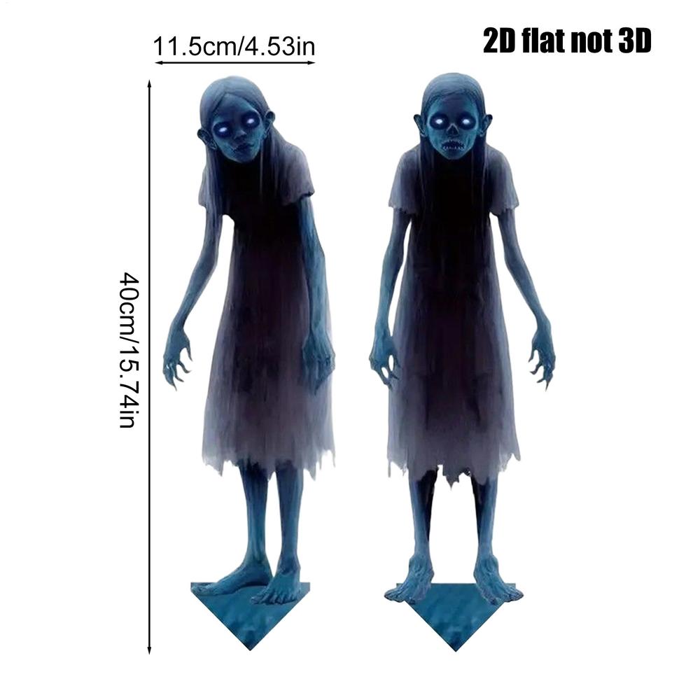 Twins Halloween Yard Signs Stakes Metal Spooky Twins Lawn Sign Stakes 2-pieces Halloween Ground Insertion Horror Decor For Porch