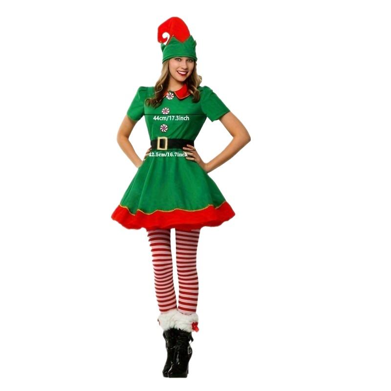 Women Christmas Elf Costume Set Elf Dress Hat Belt Holiday Parties Halloween Universal Adult Novelty Outfit without Feathers