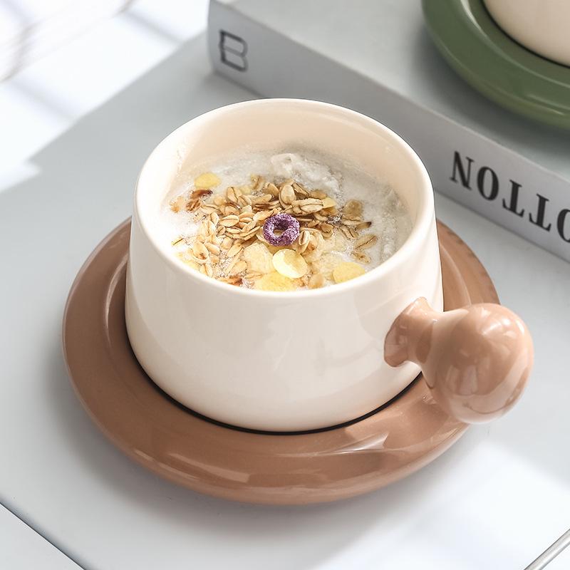 European Style Macron Color-Block Ceramic Coffee Mug Restaurant Home Afternoon Tea Cup Saucer Set Breakfast Cups