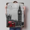 Travel London UK England Printed Poster Customized Wall Art Retro Vintage Metal Tin Signs for Room Bathroom Decor House Home