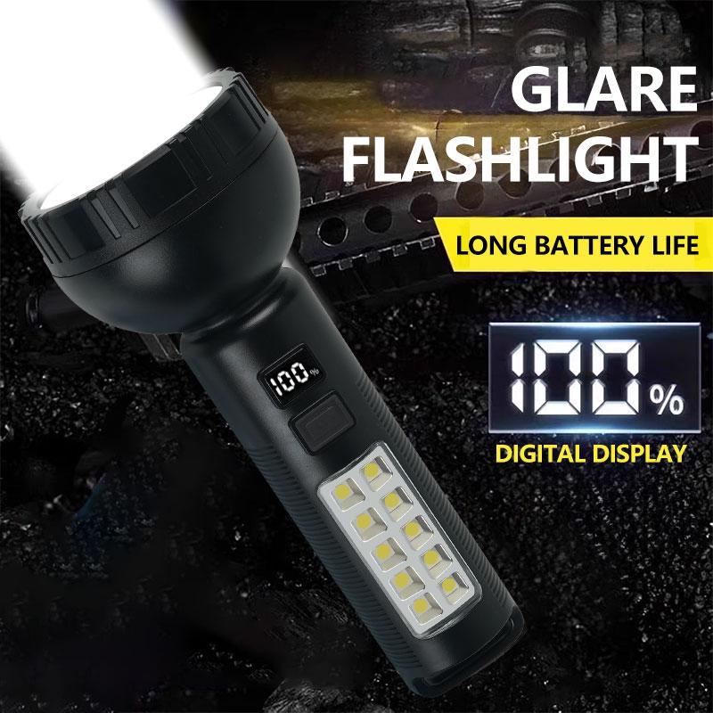 Home flashlight, strong light explosion, retractable flashlight, camping power outage emergency flashlight, laser portable flash