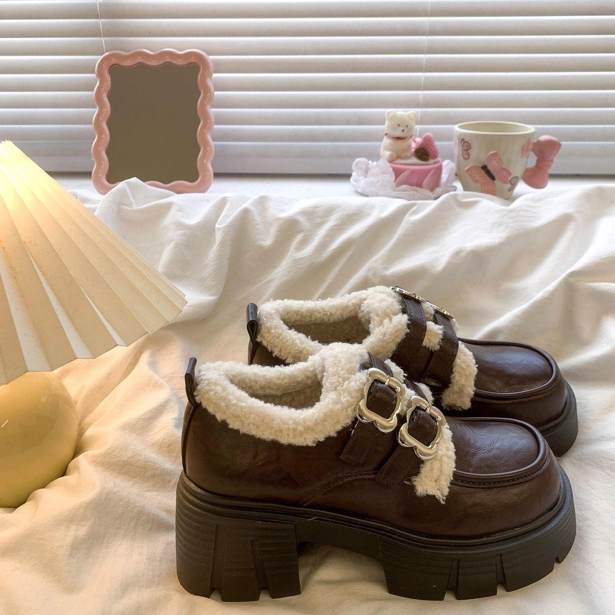 

Модные женские туфли-лодочки Зимняя мода Британский стиль Обувь Лолиты Женские Новые Японские Винтажные Плюшевые Теплые Хлопковые Туфли Женские Туфли Мэри Джейн 35 коричневый