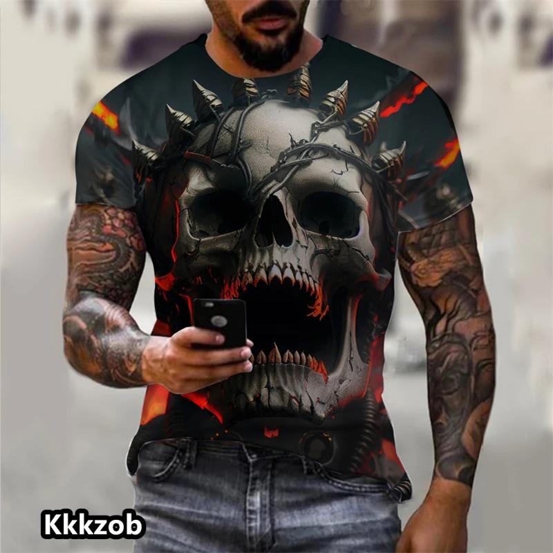 Skull Graphic Horror Print Tops Short Sleevemen's T-Shirt for Men Clothing Fashion Casual Oversized Tee Shirt Street Clothing