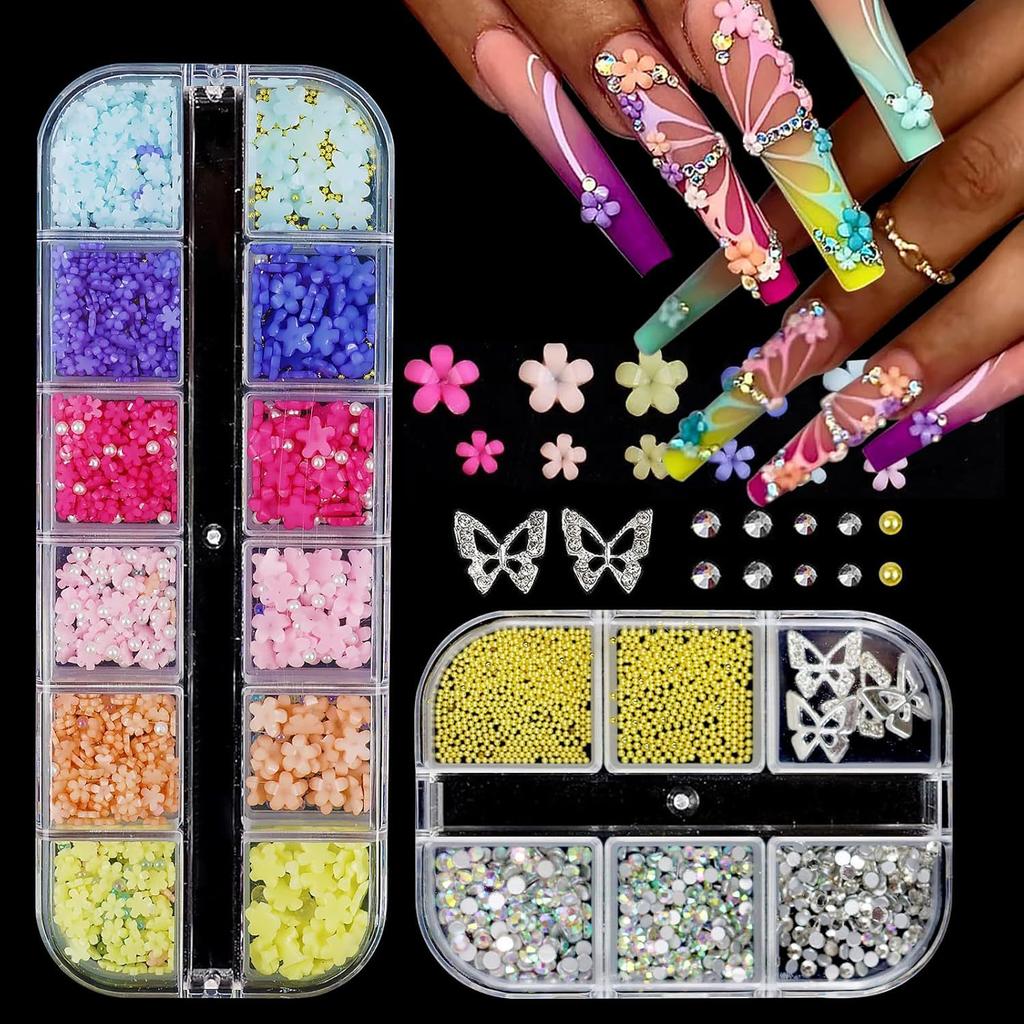 Nailart Schmuck Kleine Blume Aurora Schleife Perle Niete Kleine Accessoires Super Flash Kleiner Diamant 12 Gitter Gemischtes Nagelset