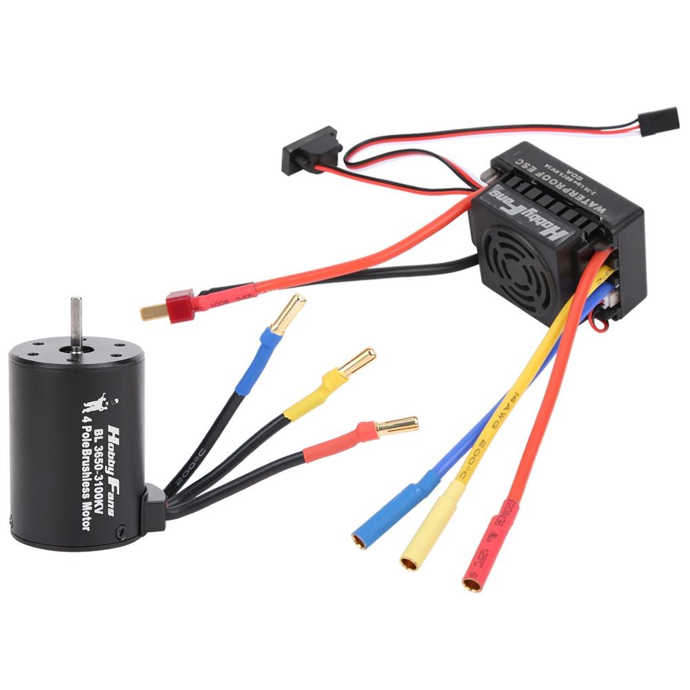 

Водонепроникний безколекторний двигун 4P 3650 3100KV з роз ємом T та набором безколекторного регулятора швидкості 60A для радіокерованої машини масштабу 1/10