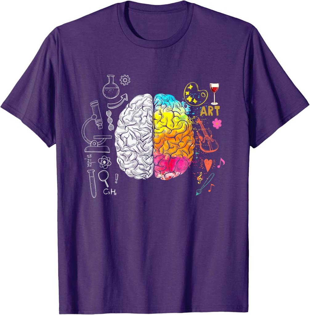 Art Versus Science Brain Split Colorful Graphic Tee Shirt Men Women Student Teacher Casual T-Shirt