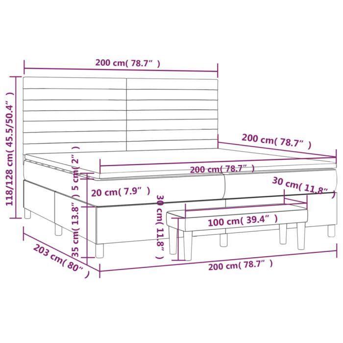 3137261 vidaXL Lit à sommier tapissier avec matelas Gris clair 200x200cm Tissu