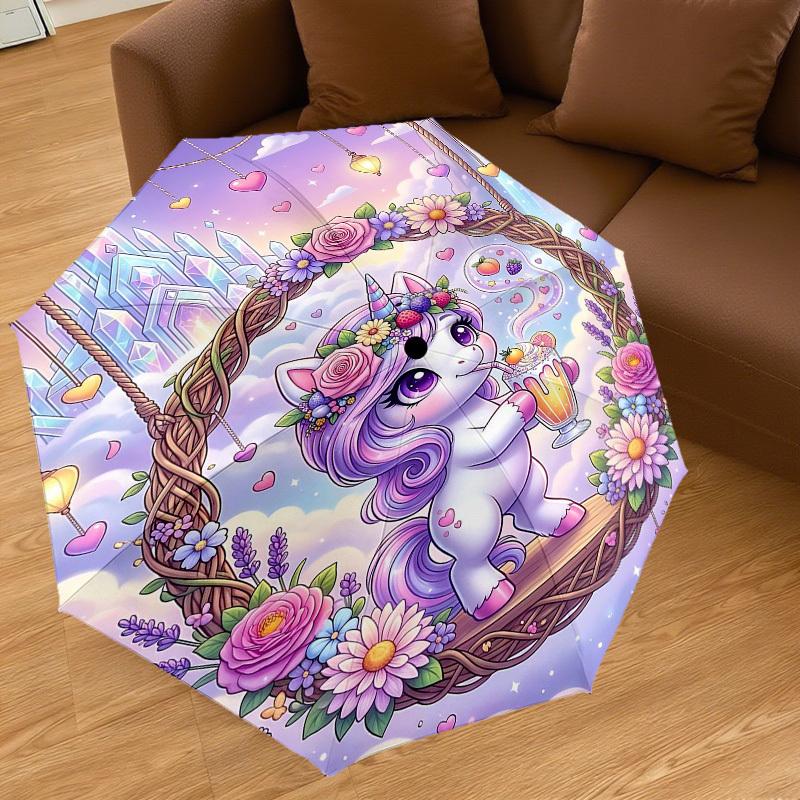 1PC Unicorn Flowers Umbrella-8-Rib Reinforced, Automatic Open, Lightweight & Durable, Fashion Accessory for Outdoor, H0337
