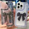 Glitzer Strass Große Schleife iPhone 16/15/14/13/12 Transparent Hülle.