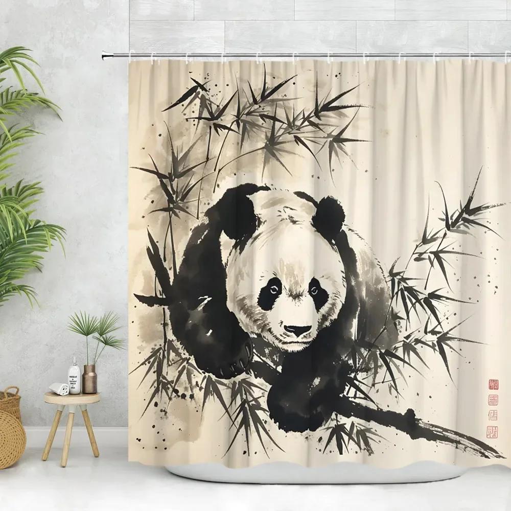Exquisite Oriental Art Shower Curtain - Geisha, Cherry Blossom & Panda Designs for Unique Bathroom Décor, Waterproof & Easy Care