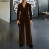 INCERUN Winter Autumn Men Peak Lapel Long Sleeve Velvet Blazer Long Pants Casual Outfits Two Piece Sets