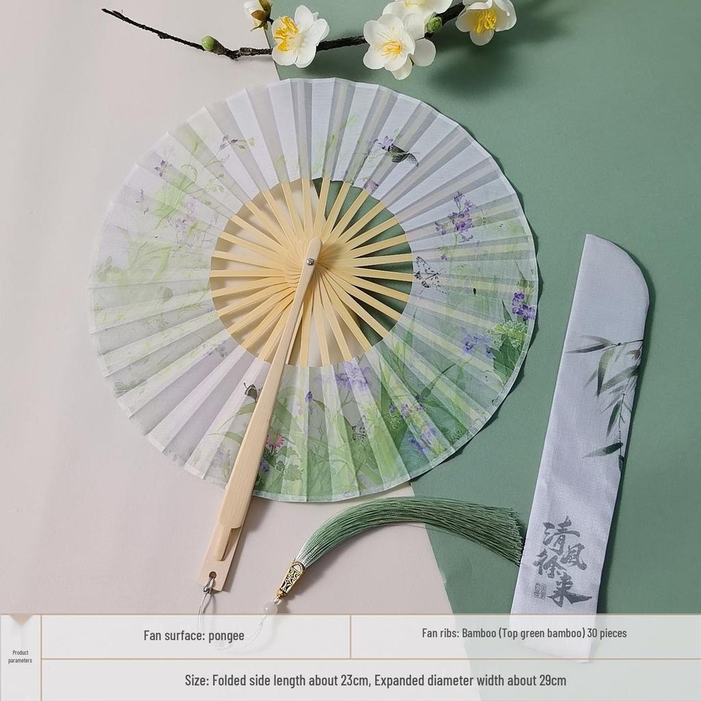 Portable Handheld Folding Round Fan: Ancient Style Dance Fan for Hanfu & Cheongsam Catwalk - Perfect for a Cool Summer