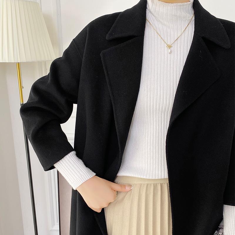 Women Wool Coat TIDENOVEL 100% Wool Autumn Wool Long Coat Handmade Loose Pea Coat Winter Warm Wool Long Jacket Cashmere Overcoat