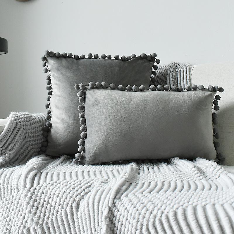 Inyahome Solid Color Velvet Throw Pompom Pillow Covers Pillowcase for Home Decor Sofa Living Room Bed Couch Farmhouse Outdoor