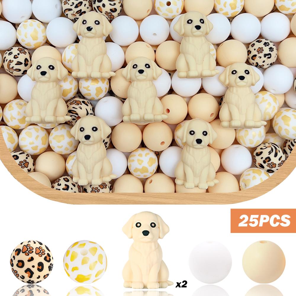 

25/32PCS 3D dog companion silicone bead set, perfect for DIY handmade crafts such as keychains, necklaces, bracelets, etc