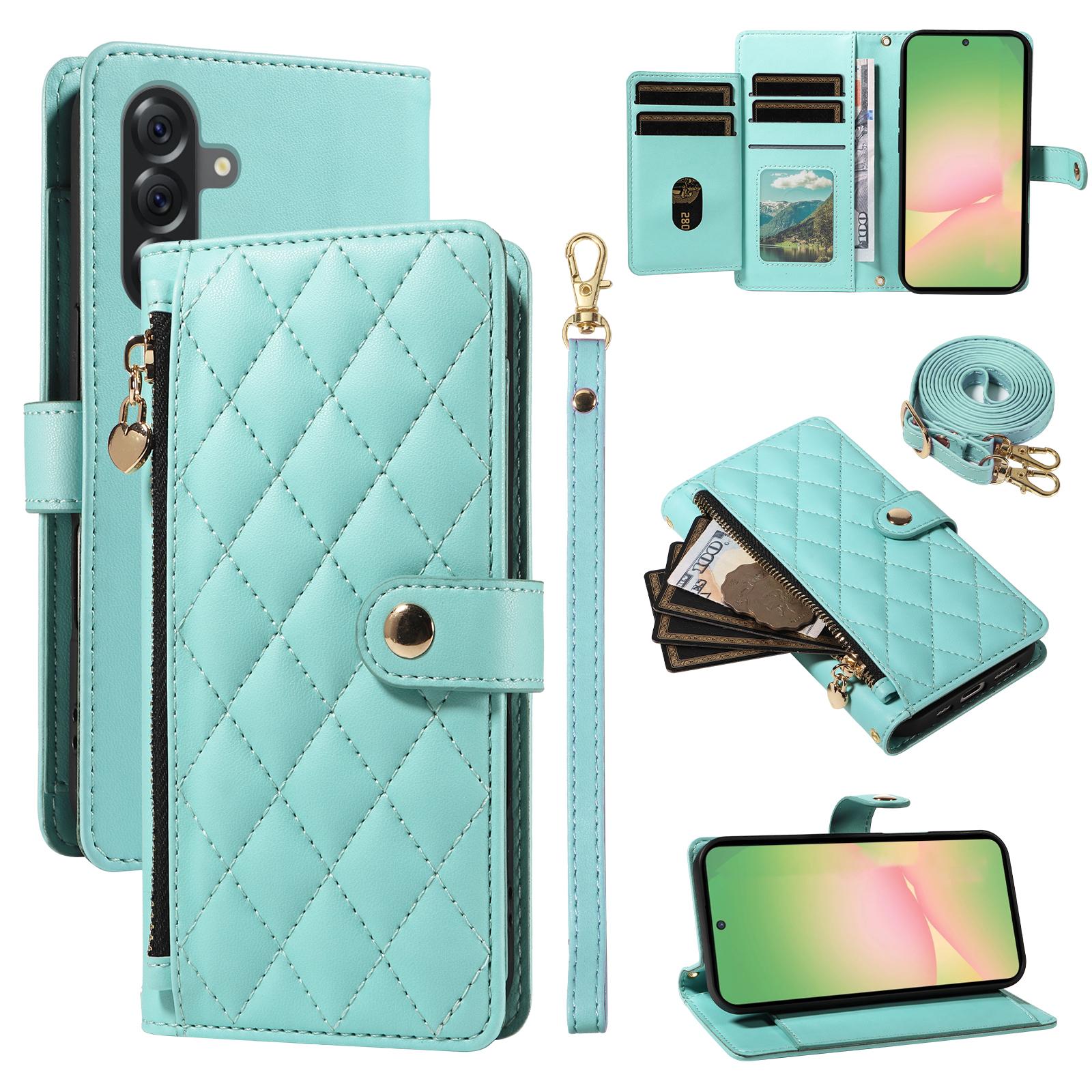 

For Samsung Galaxy A56 5G/M56 5G Wallet Case with Straps,Rhombus Leather Stand Phone Cover Light Green