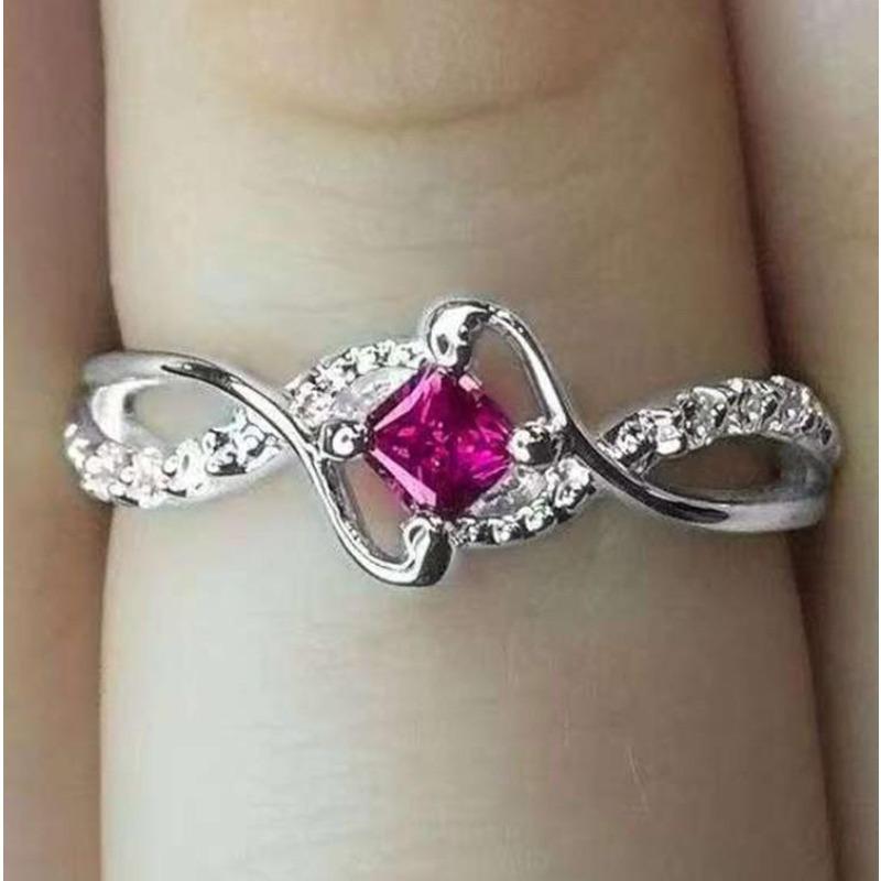 Factory Red Blue Zircon Copper Diamond Ring Popular Engagement Jewelry