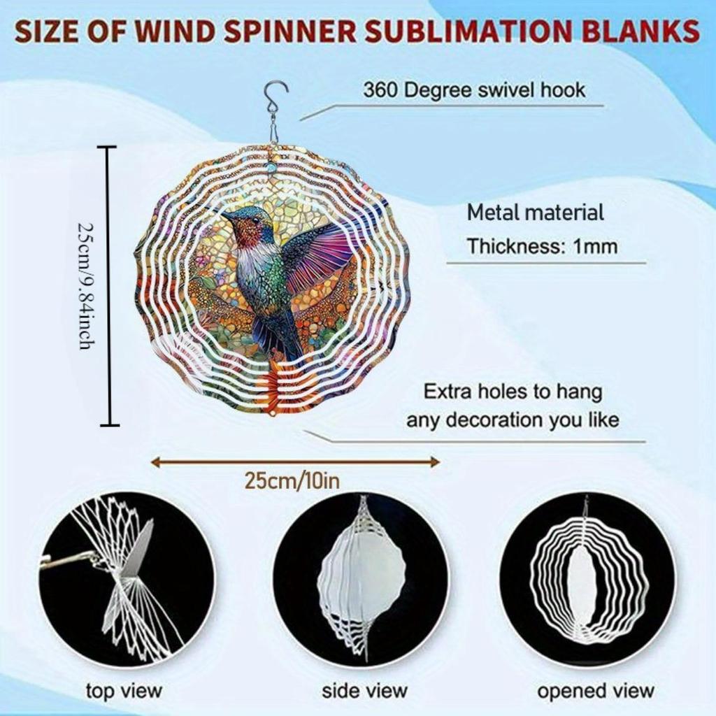 Håndlaget Kolibri Glass Vindspinner – Levende Hage- og Hjemmedekor, Kinetisk Vindklokke med Blomstermotiver