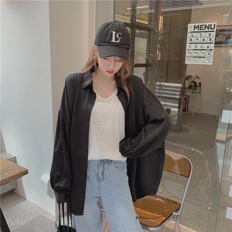 Spring Women's Loose Drape Ice Silk Shirt - Plus Size Long Sleeve Sun Protection