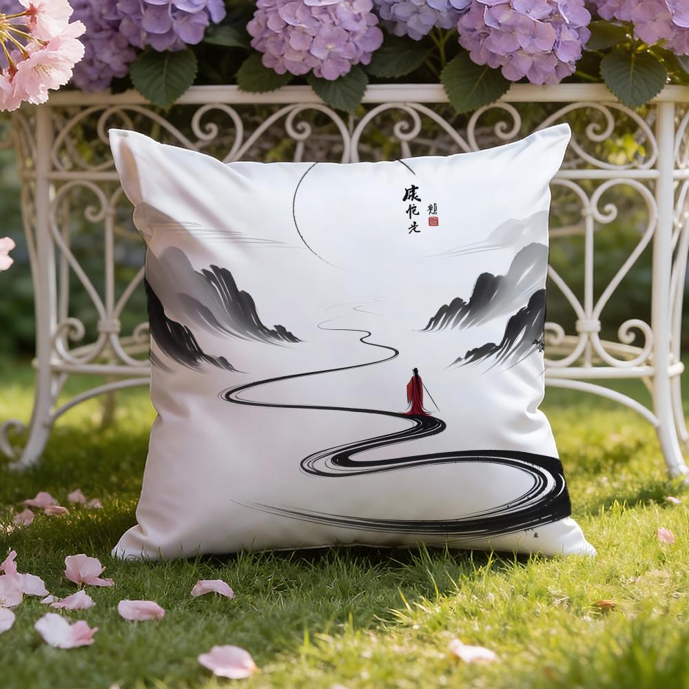 Chinese Ink Painting Style Cushion Cover Home & Car Dual-Scene Pillow Cover: Reversible for Premium Comfort