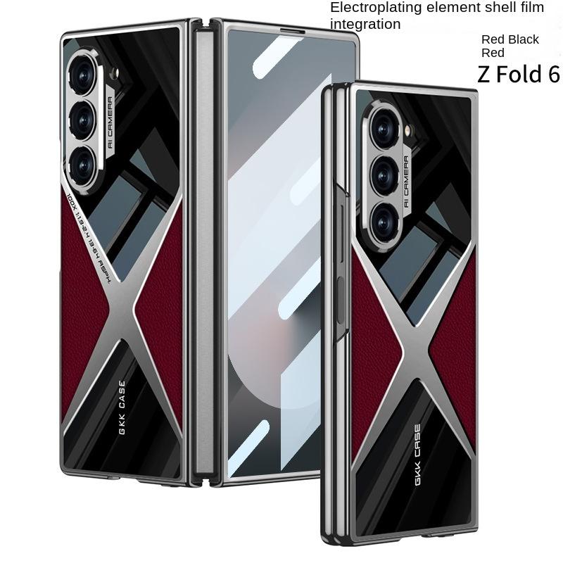 Electroplated Leather Phone Case for Samsung Galaxy Z Fold 6 5 4 3 Fold6 Fold5 Fold4 Fold3 5G Hard Shell Protective Film Cover