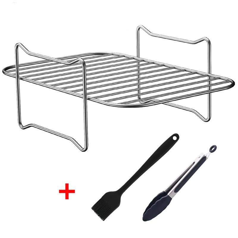 Stainless Steel Air Fryer Accessories Multifunction Double Layer Steaming Racks Roasting Rack Baking Pan BBQ Gril Cooking Tools