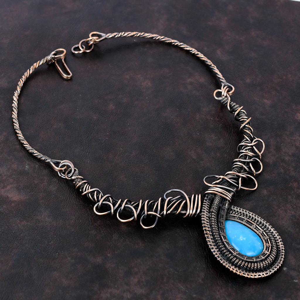 Smithsonite Necklace Copper Wire Wrapped Gemstone Necklace Handmade Adjustable Necklace Copper Jewelry Anniversary Gift Wire Wrapped Jewelry