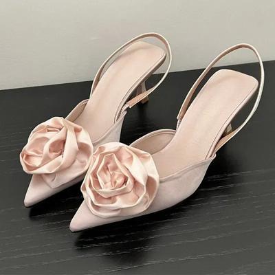 Blumen Mode Spitzpumps Absätze Schuhe für Damen 2024 Luxus Slingbacks Damen High Heels Schuhe Weibliche Pantoletten Sandalen