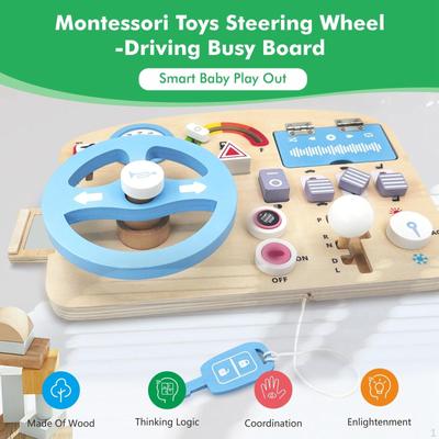 Steering Wheel Busy Board Game Wooden Sensory Toys Simulation Driving Toy for Toddlers