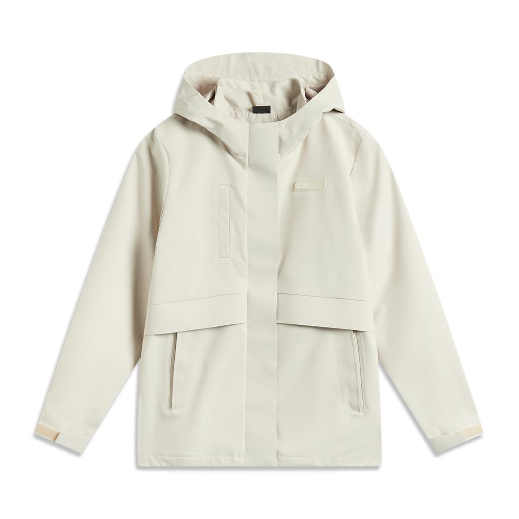 Li Ning Sports Trend Series Solid Color Hooded Three-In-One Fleece Long Sleeve Windbreaker Women Outerwear Oatmeal-Gray AWBU024-1
