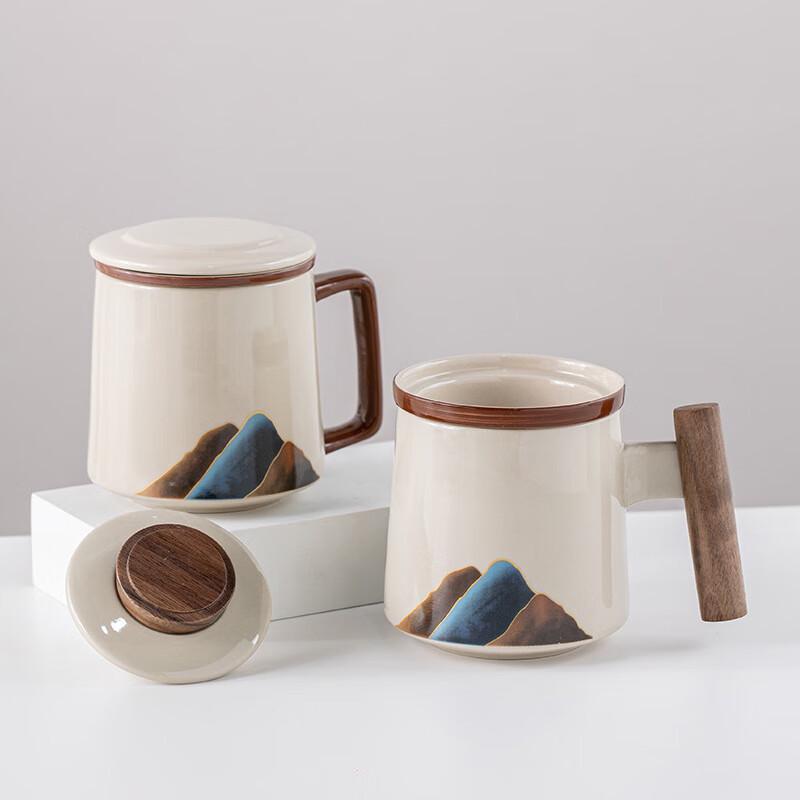Ceramic Tea Separation Office Mug with Walnut Handle
