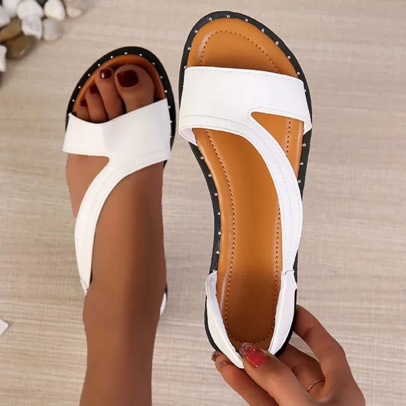 Fashion Shoes for Women 2024 High Quality Slip on Women's Sandals Summer Outdoor Solid Open Toe Low-heeled Roman Beach Sandals Women