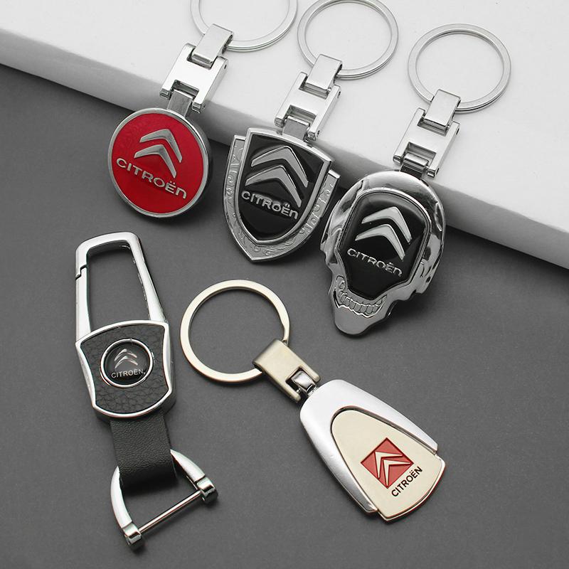 ADT2 3D Metal/Leather Car Keychain Badge Emblem For Citroen C5X C6 DS C3-XR C4L C4 C1 C5 C6 VTS C-ELYSEE Key Chain Rings Accessories