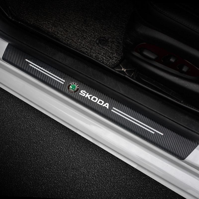 BATA7 Car Door Sill Protective Sticker Carbon Fiber Leather Threshold Strips for Skoda Fabia Superb Octavia Rapid Mk3 A4 A6 A7 2 3 A5
