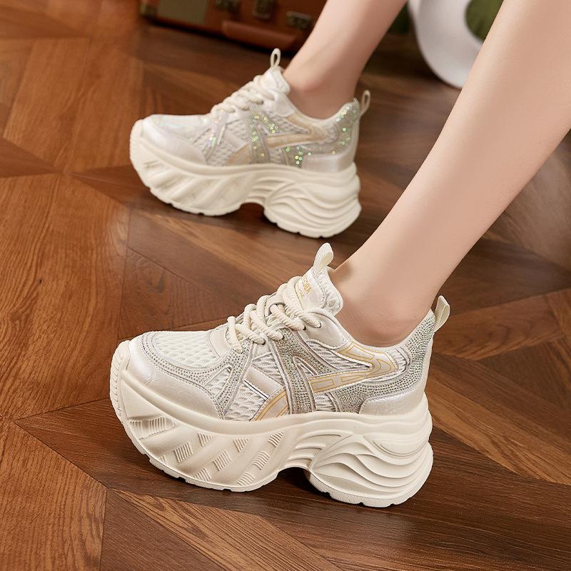 Thick-soled Inner Height Increase Dad Shoes Women's 2025 Autumn New Mesh Shoes Ultra-light Soft-soled Women's Shoes Casual Sports Shoes